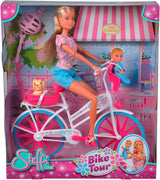 Simba 105739050 - Steffi Love Bike Tour, Steffi y Evi en su castillo de tres pisos con columpio, muebles y muchos accesorios, 40 piezas, 102x90x38cm, para niños a partir de 3 años