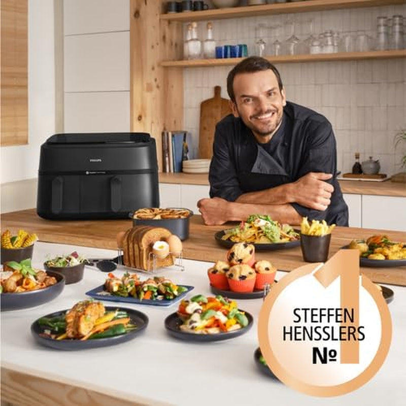 Philips Airfryer Dual Basket Serie 3000, 9L, 2 cestas, 2 platos listos al mismo tiempo, tecnología Rapidair más aire caliente Electrodomésticos Naty Shop