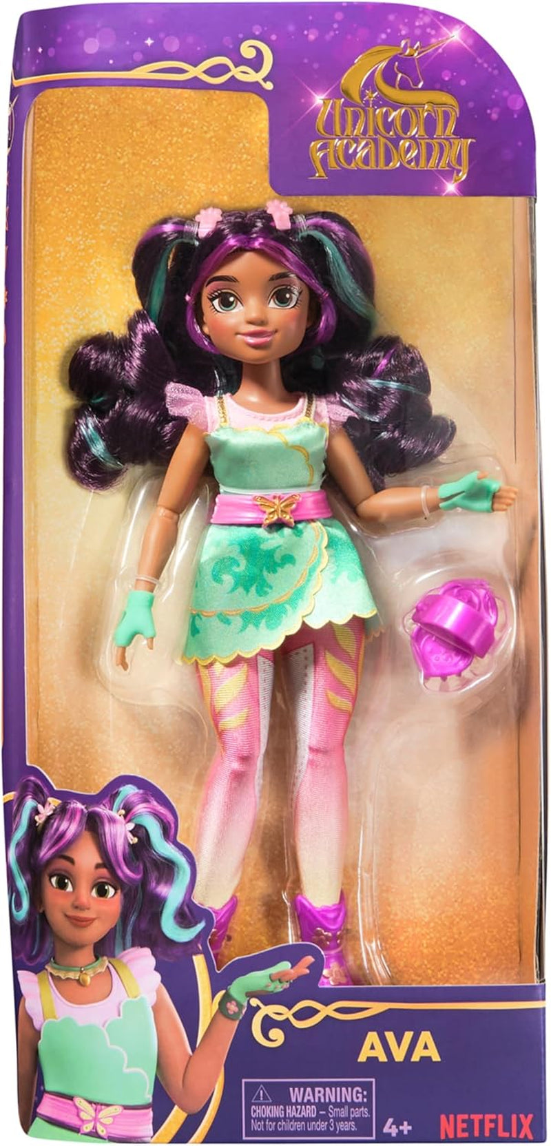 Unicorn Academy Ankleidepuppe Ava - la muñeca original para la popular serie Netflix, 24 cm grande y con 7 accesorios para juegos de rol fantásticos, para niños de 4 años