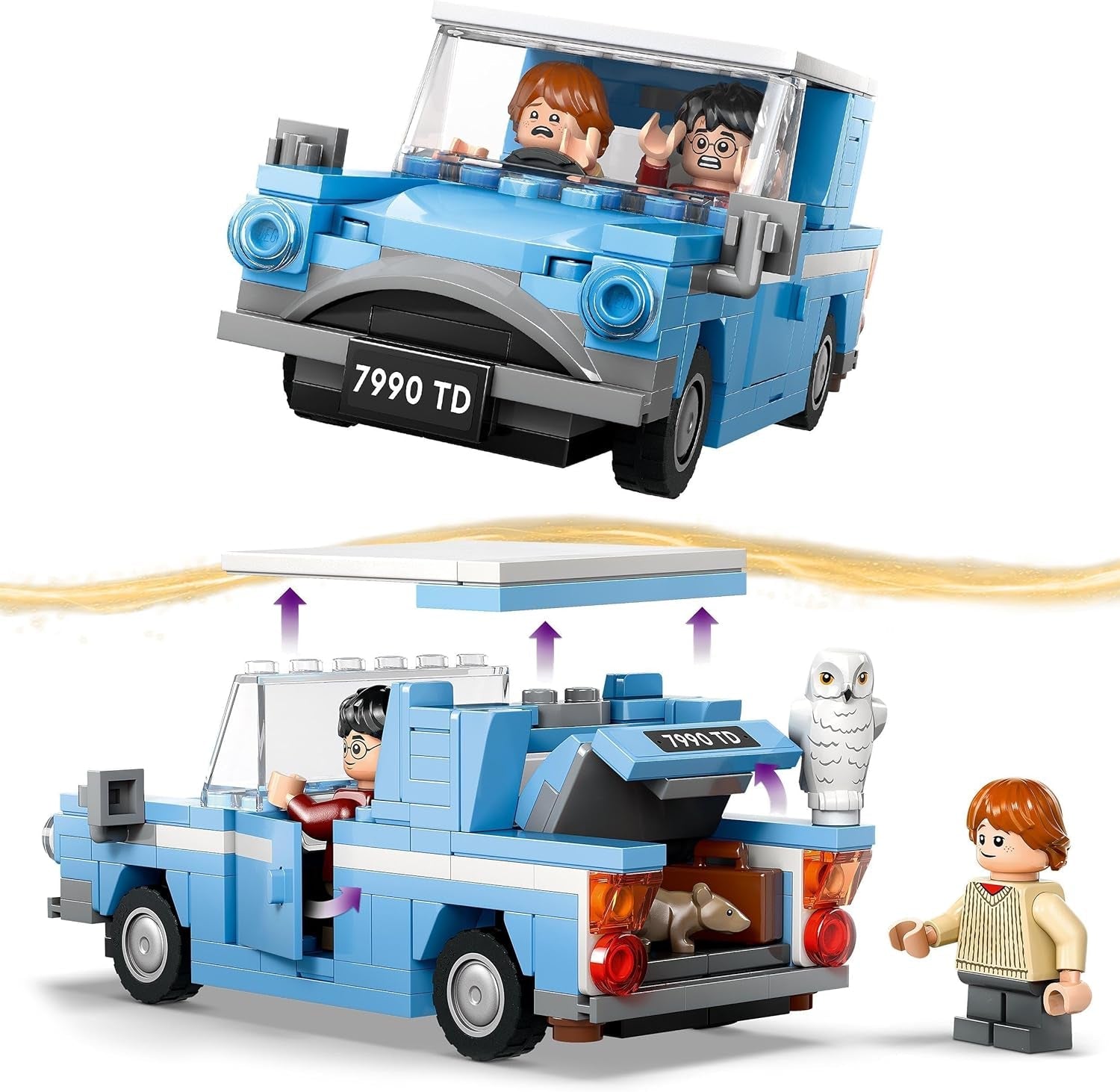 LEGO Harry Potter Coche de juguete de construcción Ford Volador Inglaterra para niños, regalo para niños, niñas y todos los fanáticos a partir de 7 años, set con 2 minifiguras que incluyen el juego de rol de Ron Weasley 76424 Juegos de construcción Besuche den LEGO-Store