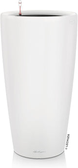 Jardinera LECHUZA Rondo Premium 32 Blanco Mate | Columna para plantas con sistema de riego, indicador de nivel de agua y inserto para plantas | Acabado mate | Ø 32,5 x 56,5 cm | 15786