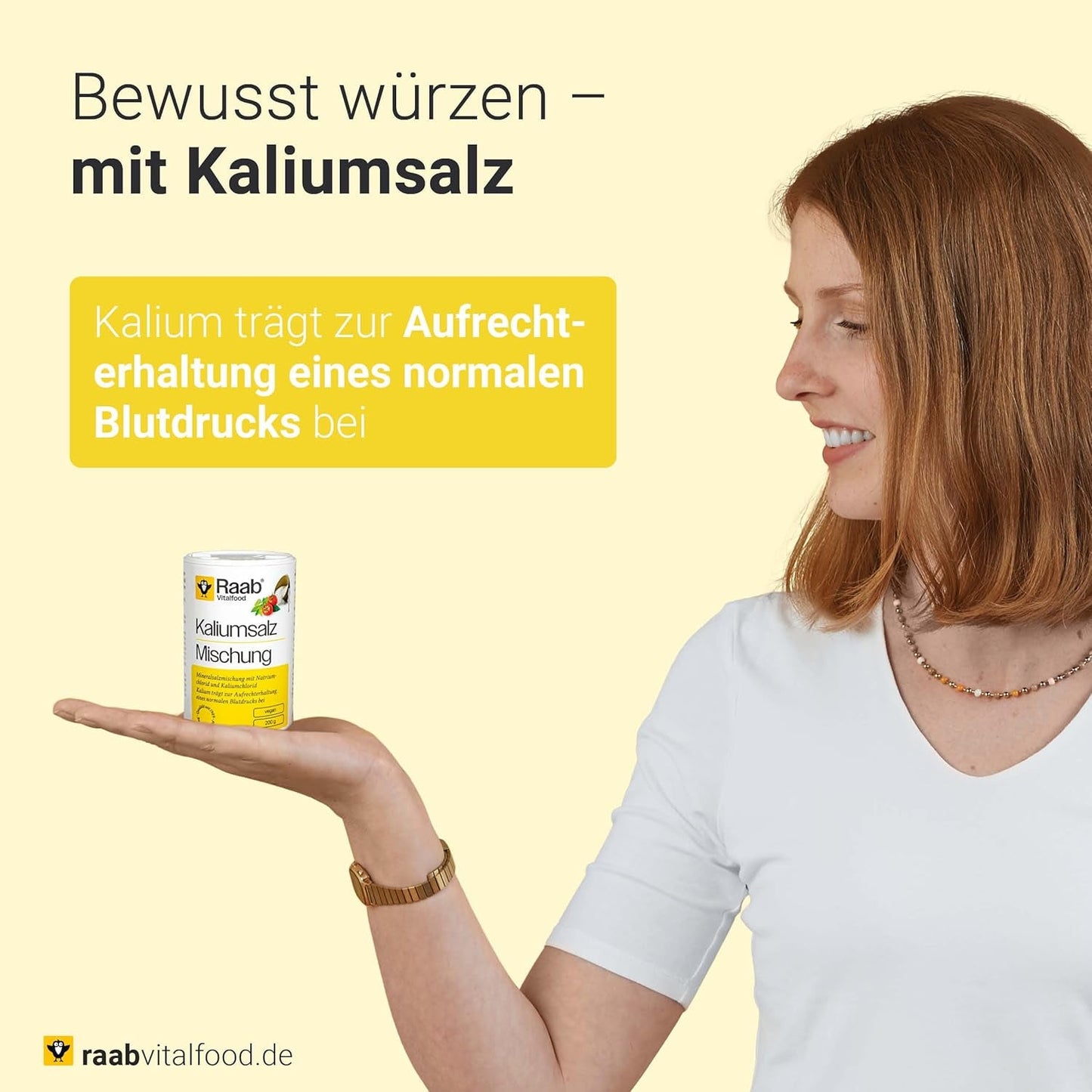 Raab Vitalfood Kalium salt-Mischung, Mineralsalzmischung mit 66,7% Natriumchlorid (Kochsalz) und 33% Kaliumchlorid, Kalium trägt zur Aufrechterhaltung eines normalen Blutdruck bei (1 dosis de 200 g)