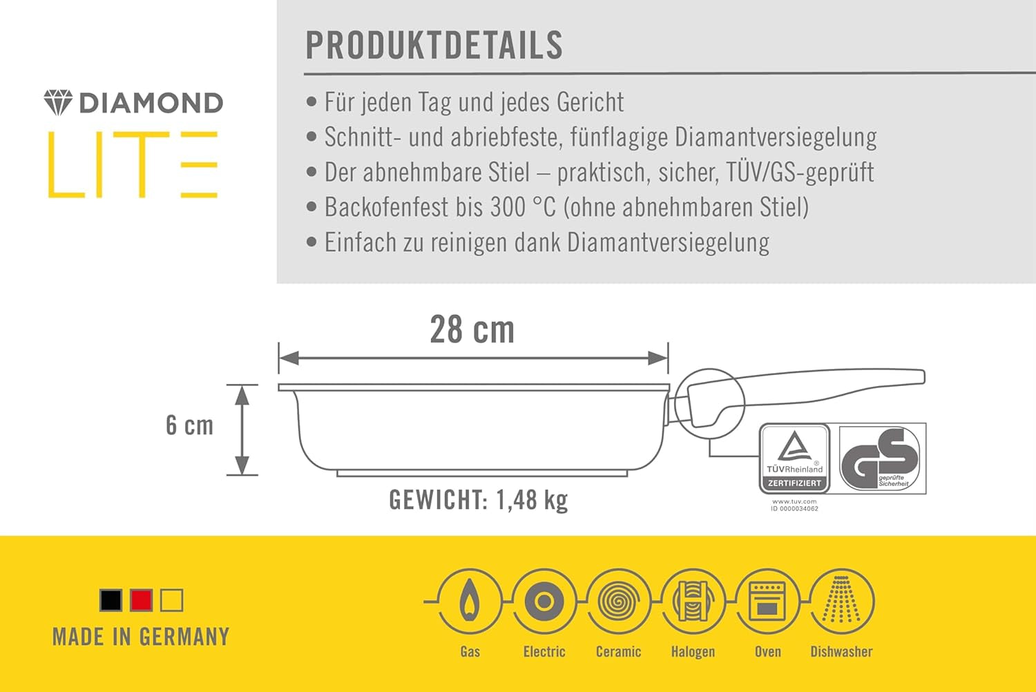 Sartén Woll Diamond Lite Cuadrada, 6 Cm de altura - sin inducción Ollas y Sartenes Naty Shop
