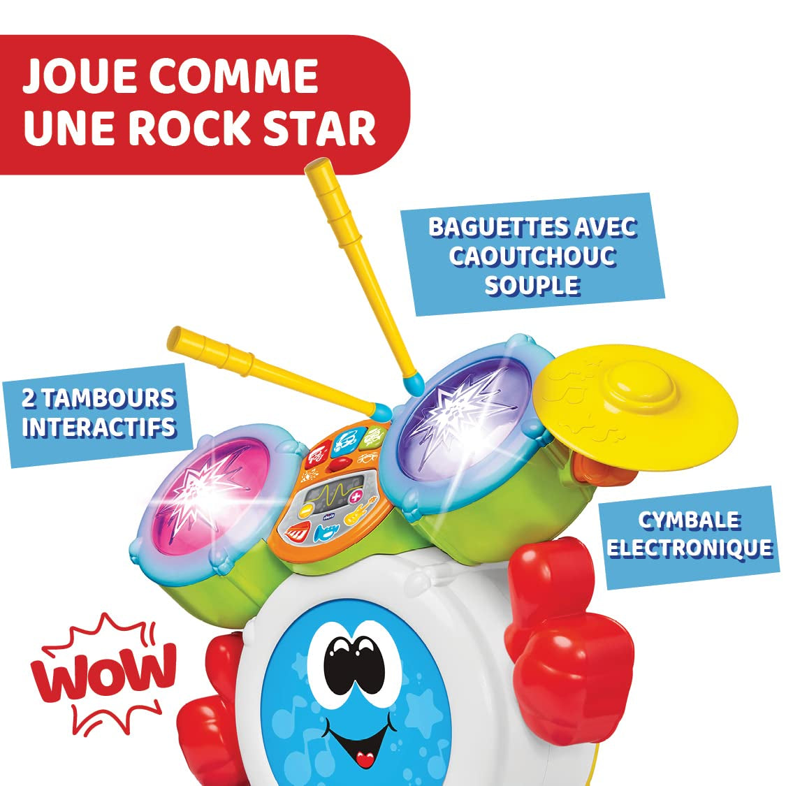 Chicco 00009820100000 Mi First Batería con Luces y Sonidos, 3 Modos de Juego Instrumento Musical con Batería para Niños, Multicolor, Grande Jucarii Bebe Naty Shop