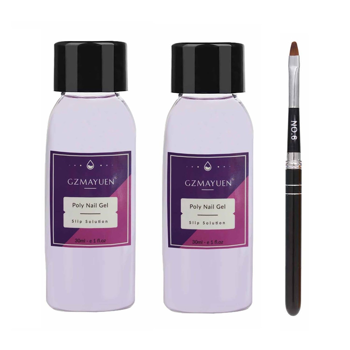 GZMAYUEN Poly Nail Gliding Solution 30ml * 2 Gel de extensión de uñas Gel de extensión de poliéster líquido - Solución de deslizamiento fácil de bricolaje con cepillo