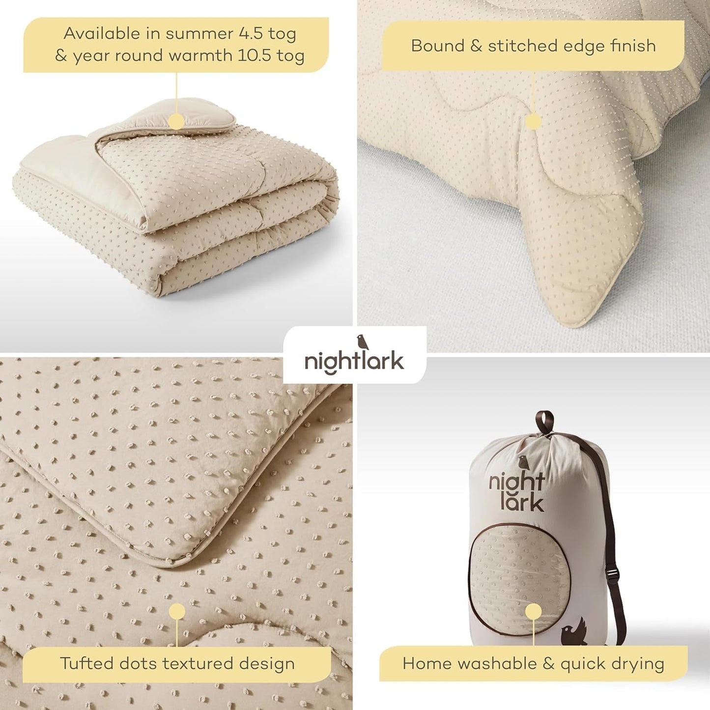 Edredón sin funda Night Lark, 4,5 tog, tamaño king, colección Tufted Dot, ropa de cama de lujo, hipoalergénico, lavable a máquina, edredones y edredones de arena cálida Naty Shop