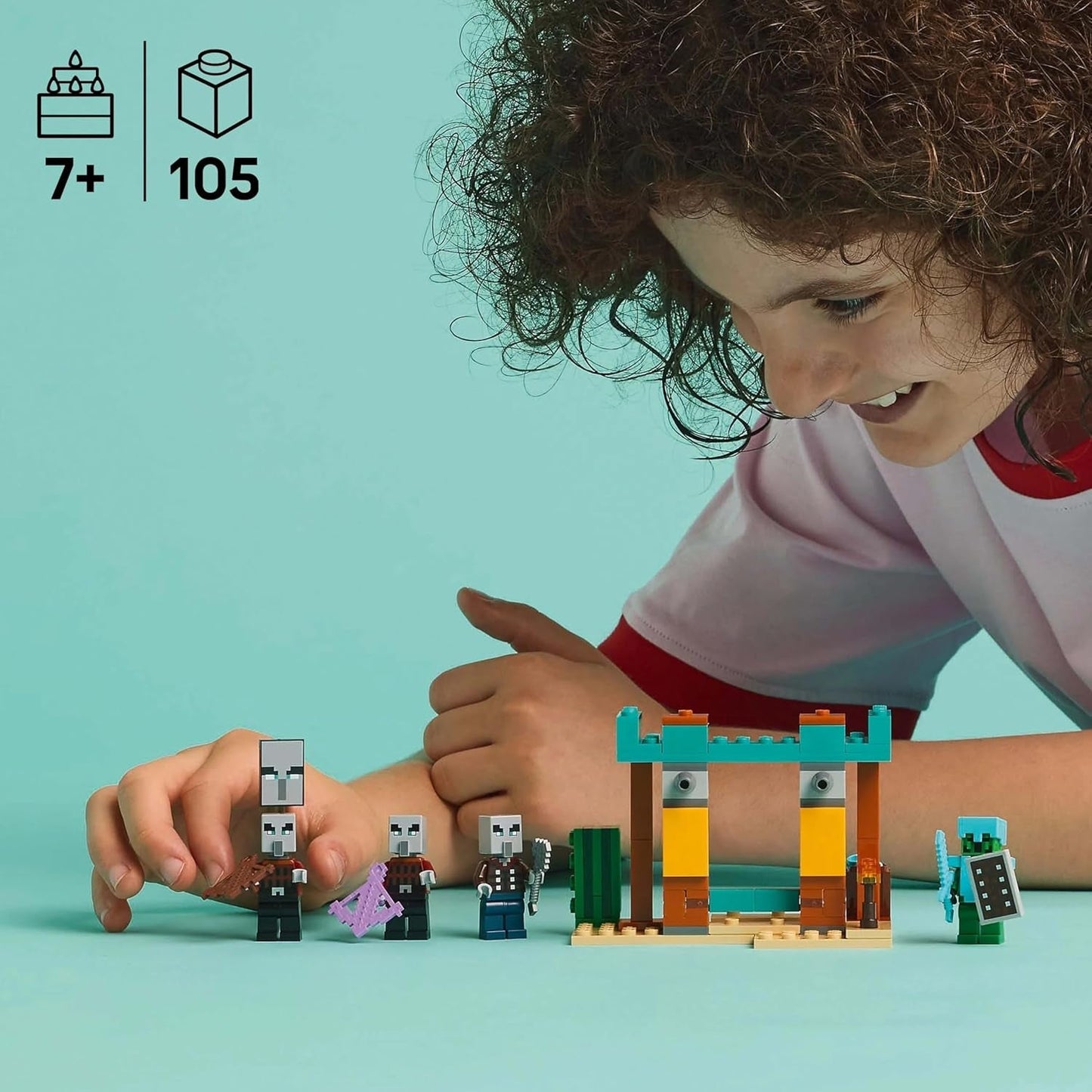 LEGO Minecraft The Illager Desert Patrol Videojuego para niños, mini juguete de puesto avanzado y tres minifiguras que incluyen saqueador, sirviente y caballero cactus 21267 Juegos de construcción Besuche den LEGO-Store