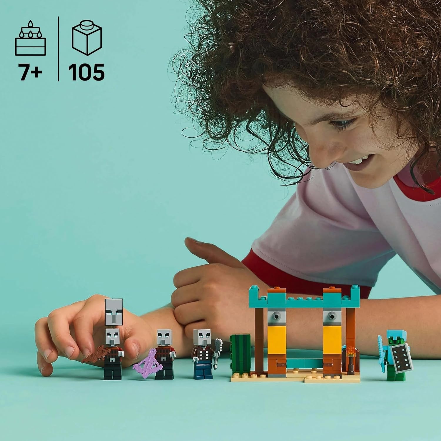 LEGO Minecraft The Illager Desert Patrol Videojuego para niños, mini juguete de puesto avanzado y tres minifiguras que incluyen saqueador, sirviente y caballero cactus 21267 Juegos de construcción Besuche den LEGO-Store