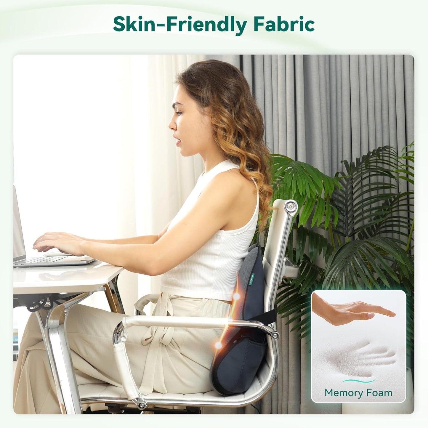 Snailax Almohada Ergonómica de Apoyo Lumbar con Masaje y Calor, Almohada de Espalda Shiatsu de Espuma Viscoelástica, Cojín de Asiento con 3 Intensidades de Masaje | 2 niveles de calor | 3 temporizadores | postura sentada cómoda