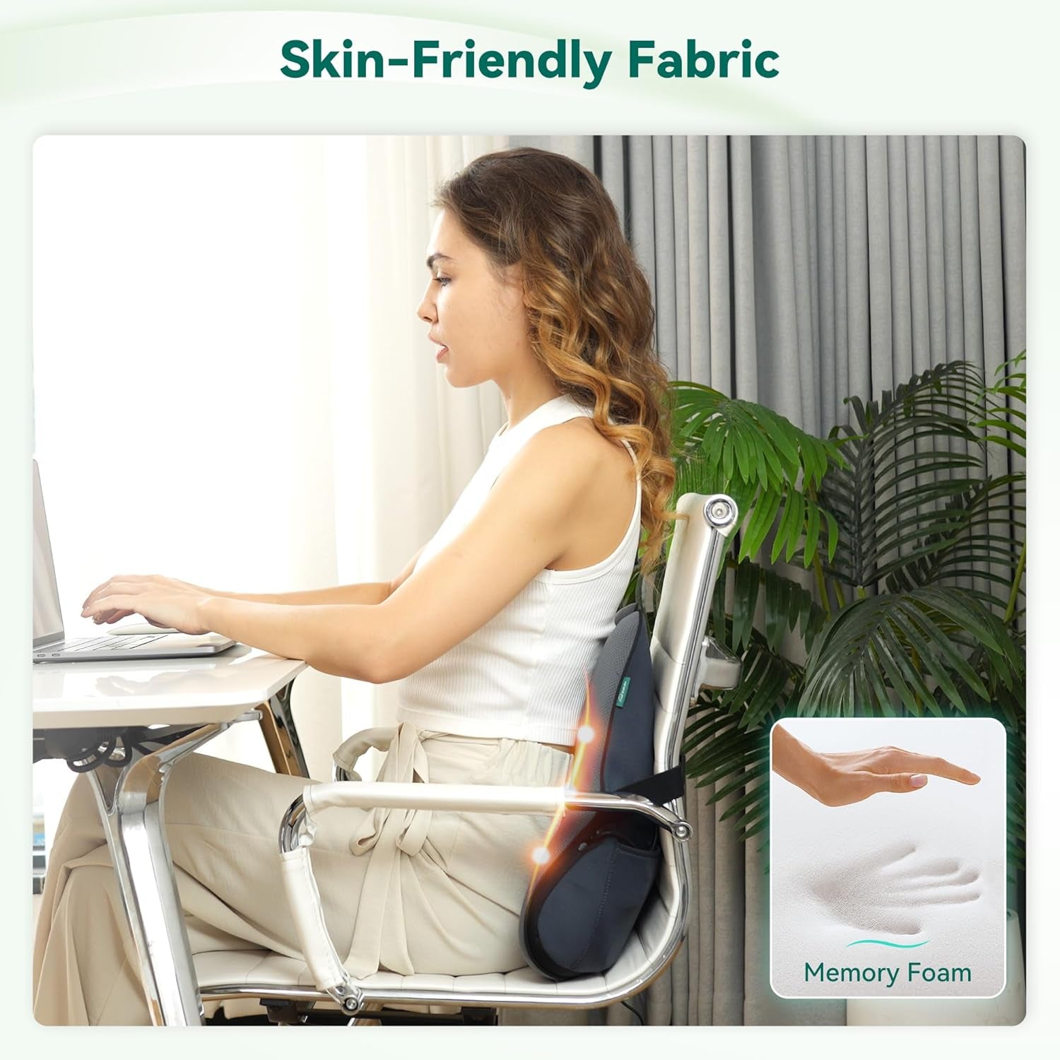 Snailax Almohada Ergonómica de Apoyo Lumbar con Masaje y Calor, Almohada de Espalda Shiatsu de Espuma Viscoelástica, Cojín de Asiento con 3 Intensidades de Masaje | 2 niveles de calor | 3 temporizadores | postura sentada cómoda
