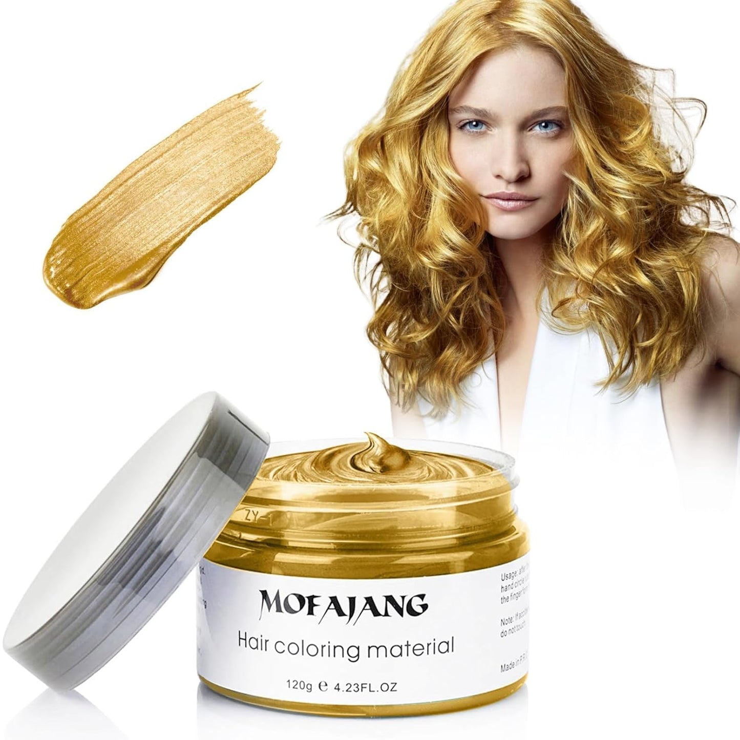 Color de cabello temporal, cera de color de 4.23 onzas para hombres y mujeres, pomada de color natural lavable, tinte para el cabello instantáneo para fiestas, cosplay, Halloween (rojo) Naty Shop Hair Dye Gold 120G (1 paquete)