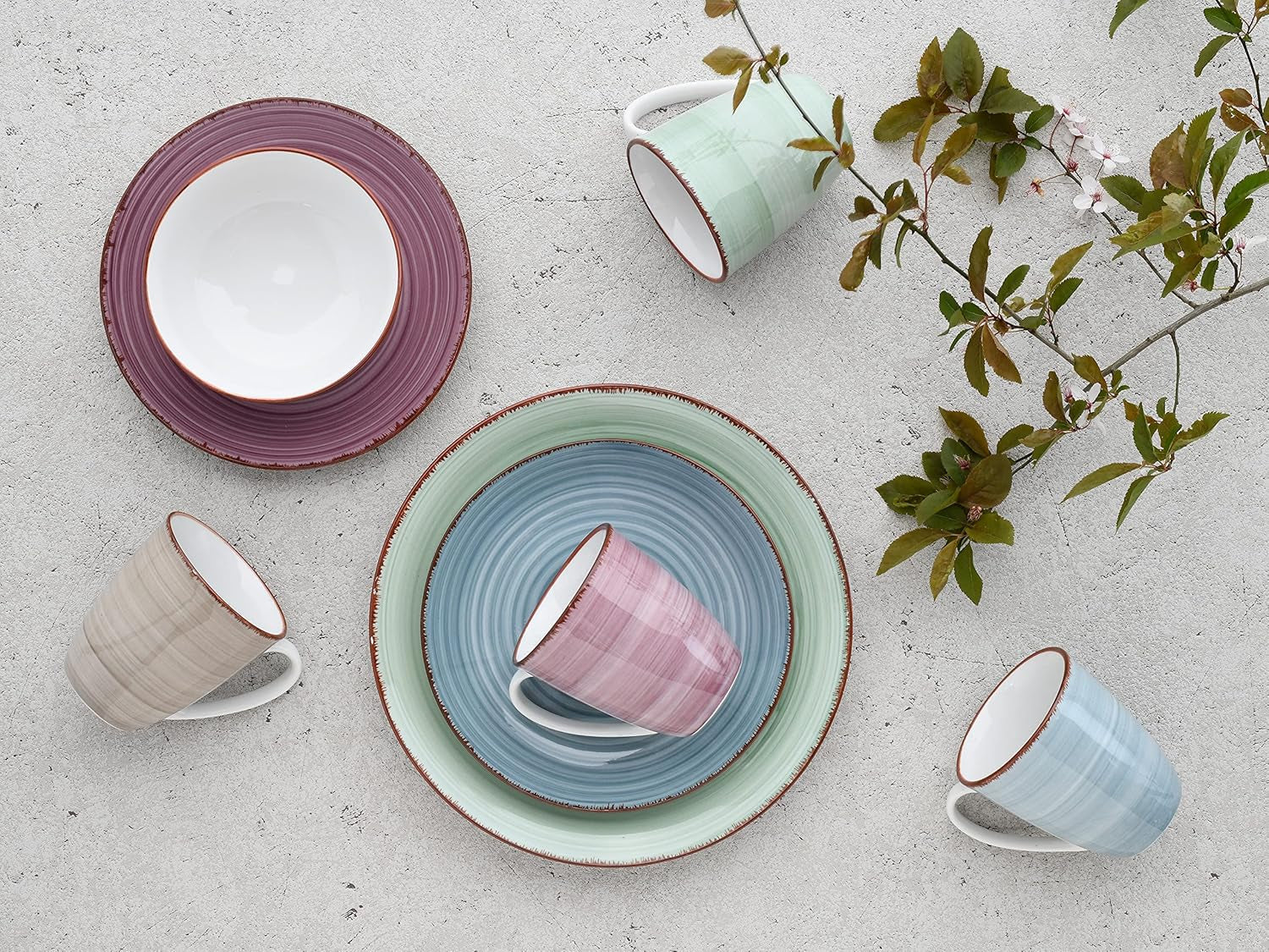 CreaTable, 22582, serie SAMBA, juego de vajilla de 16 piezas para 4, servicio combinado de porcelana, apto para lavavajillas y microondas, fabricación de calidad