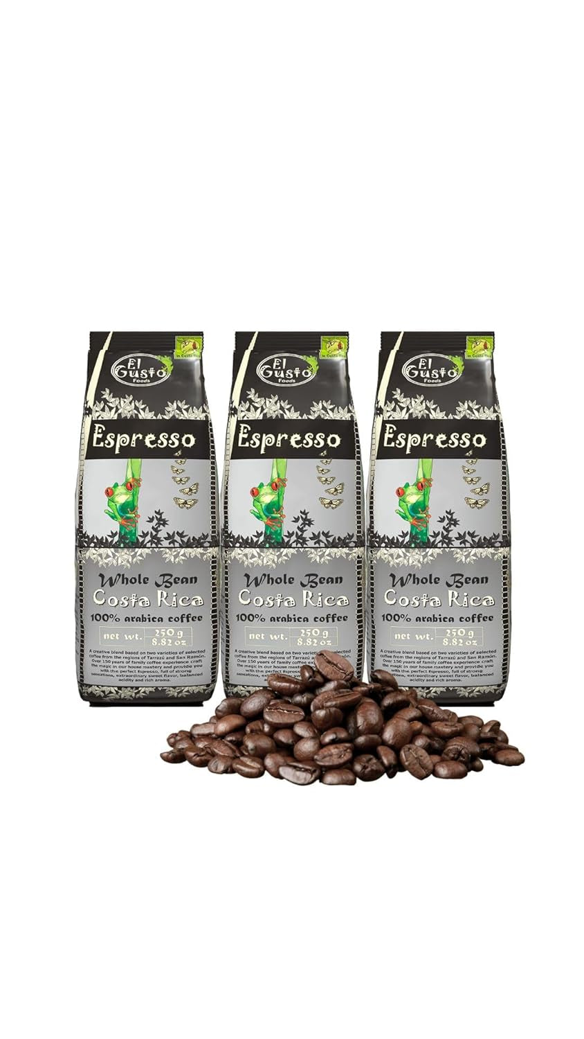 El Gusto Espresso Kaffee aus ganzen Bohnen aus Costa Rica, dunkel geröstet, creative Mischung, 100% Arábica, frischer Gourmet-Kaffee 3er Pack