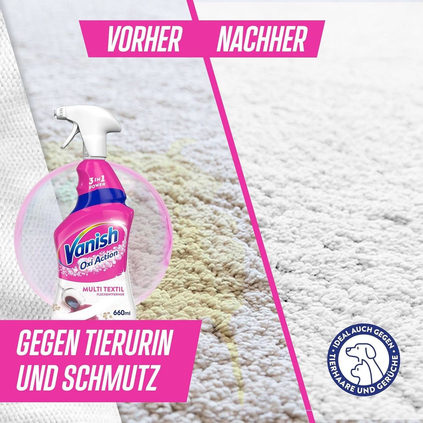 Vanish Oxi Action Multi - Spray Quitamanchas Textiles - 660 ml - Detergente textil para alfombras y tapizados - contra la suciedad y el olor a orina Naty Shop