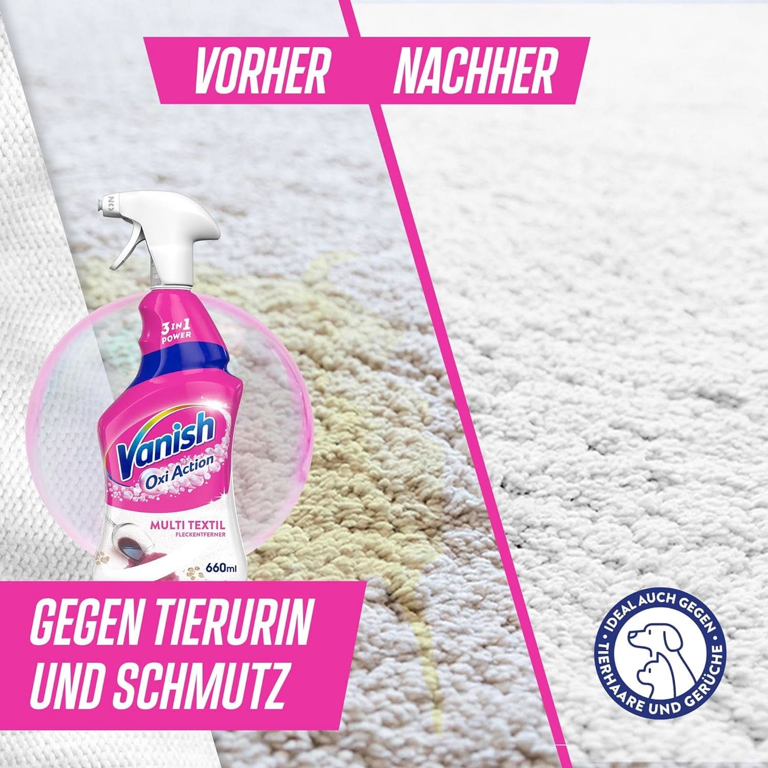 Vanish Oxi Action Multi - Spray Quitamanchas Textiles - 660 ml - Detergente textil para alfombras y tapizados - contra la suciedad y el olor a orina Naty Shop