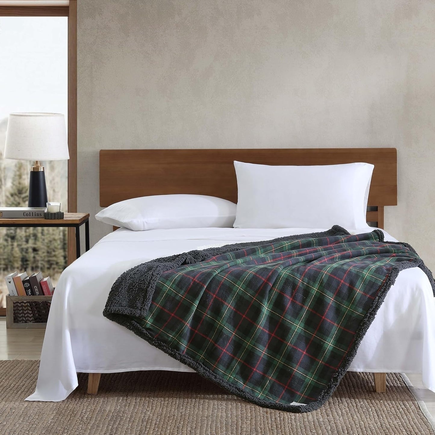 Manta Eddie Bauer, franela de algodón, decoración del hogar, reversible, ropa de cama sherpa, cuadros de pino, edredones y edredones Naty Shop