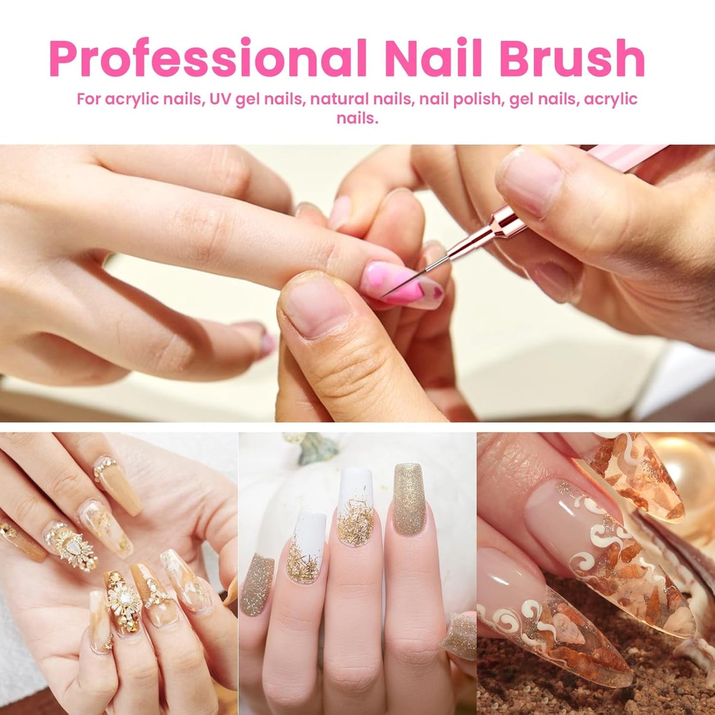 6 Stück Liner Nailart Pinsel Nageldesign Pinsel Set Dünn Acryl Nagelpunkt-Zeichenwerkzeug Nägel Dünne Nagelpinsel Set para Lange Linien, Dünne Detalles, Feines Zichnen 5/7/9/11/15/25 Mm (Rosa)