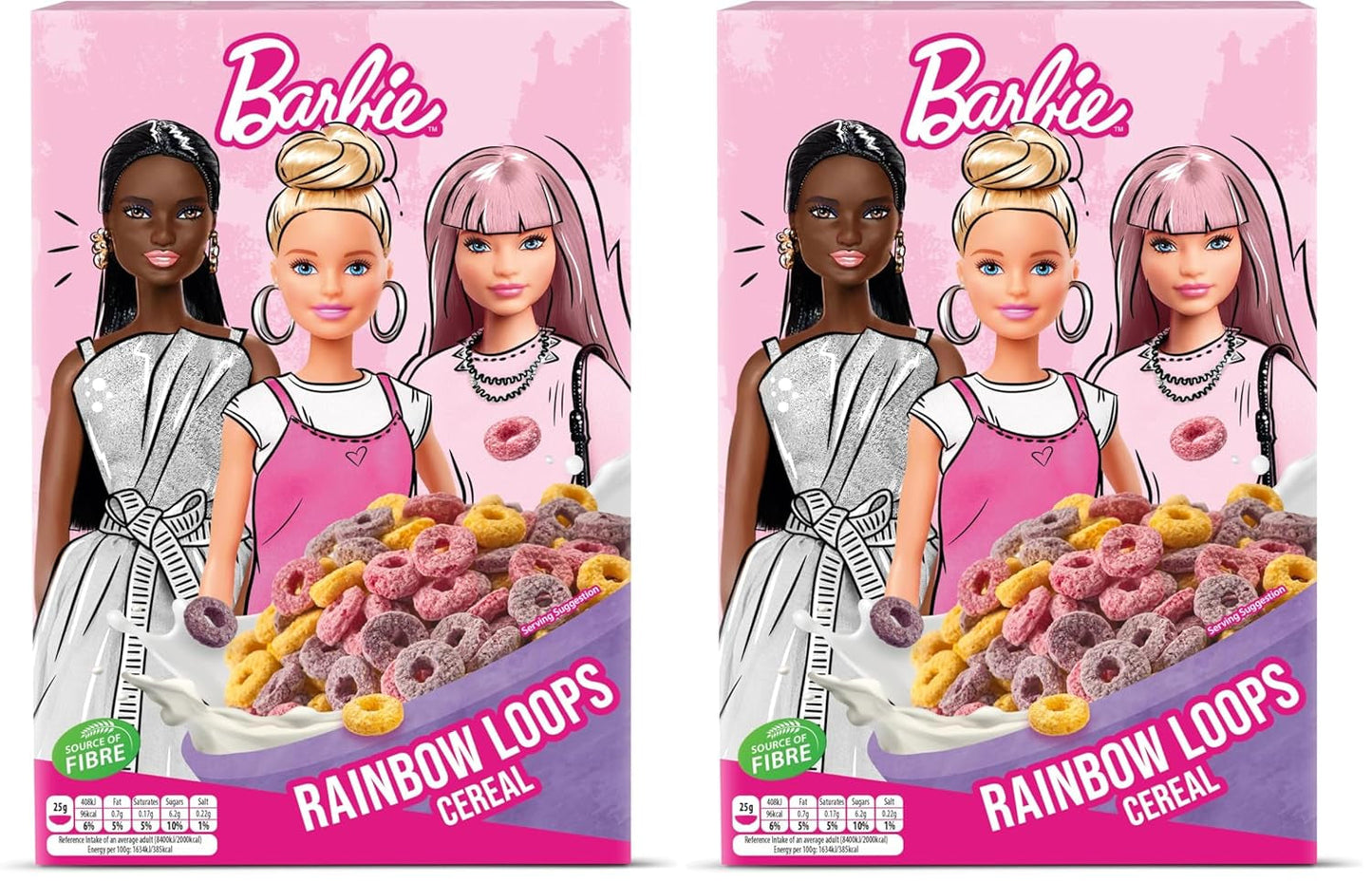Cereal Barbie Rainbow Loops, coloridos aros de trigo, avena y maíz con sabor a frutas para el desayuno perfecto, 1 paquete (1 x 350 g)