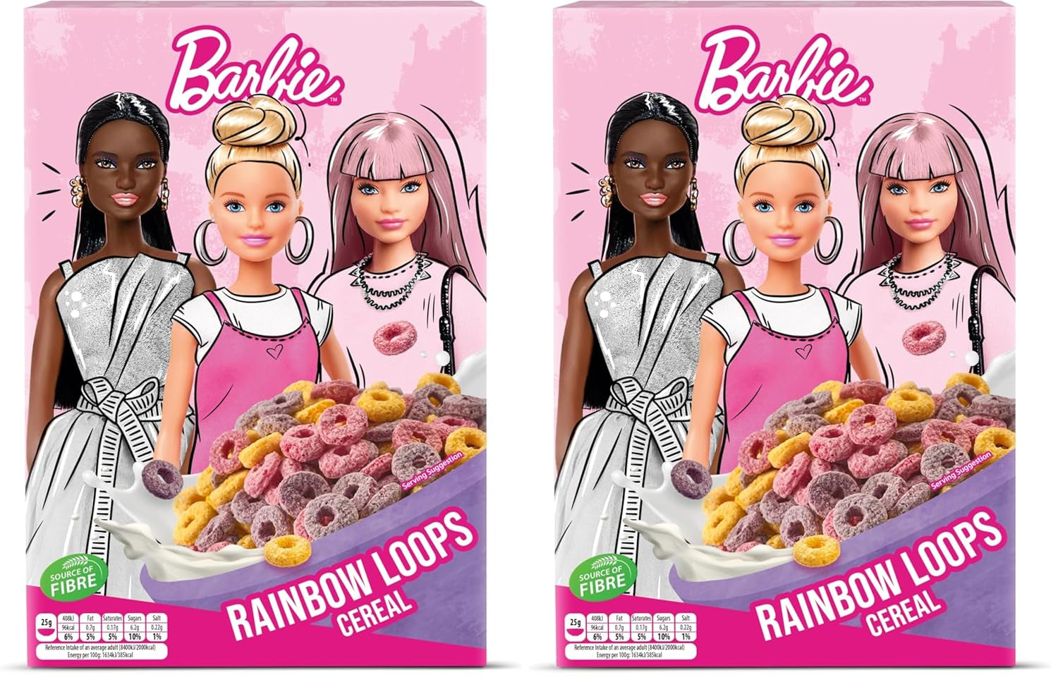Cereal Barbie Rainbow Loops, coloridos aros de trigo, avena y maíz con sabor a frutas para el desayuno perfecto, 1 paquete (1 x 350 g)