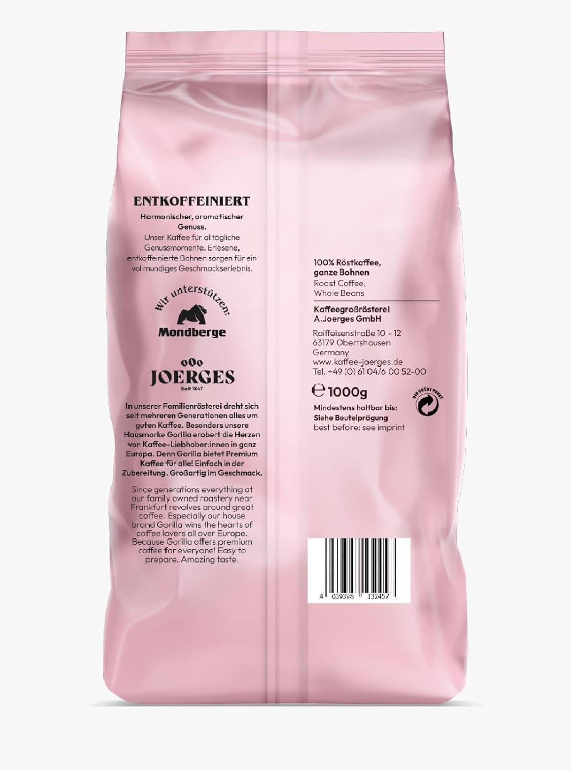 Espresso GORILLA 1000g descafeinado, granos enteros