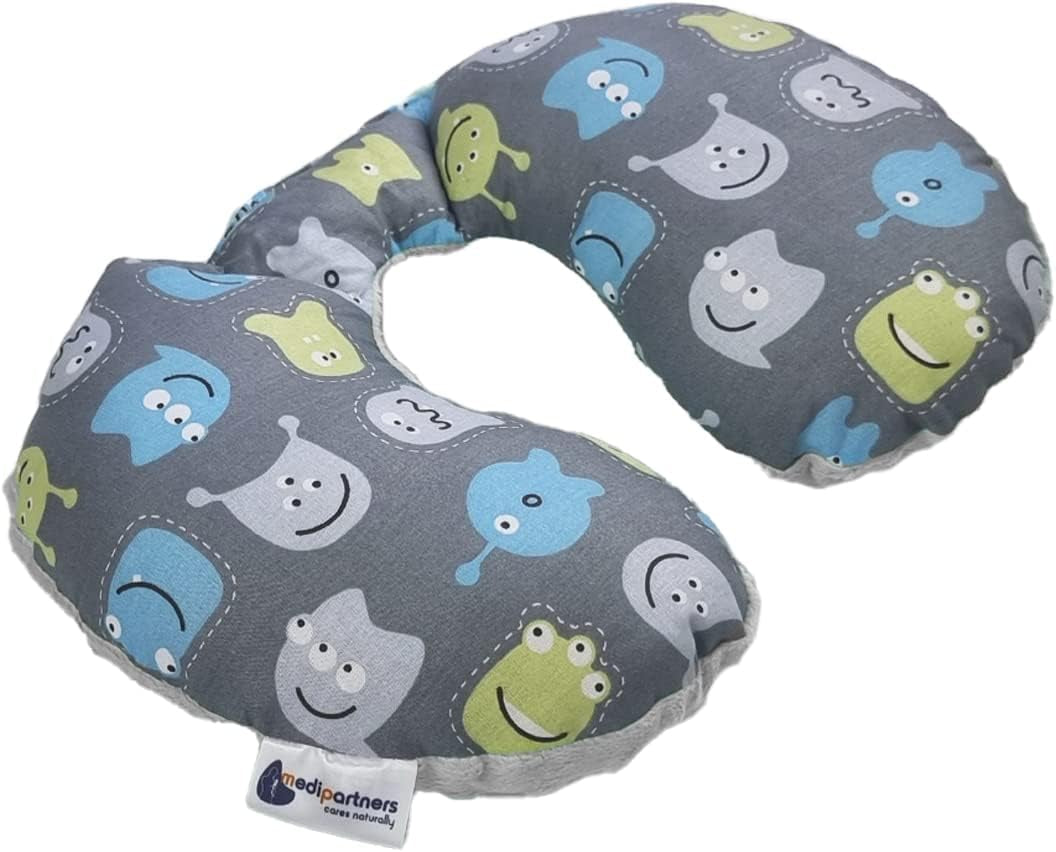 Medi Partners Almohada para el cuello del bebé Soporte para el cuello 100% algodón / minky almohada para el cuello del bebé para el cochecito de coche viaje viaje dormir almohada para el cuello rollo de repetición (REH con Minky gris) Almohadas ortopédicas cervicales Naty Shop Creatures with Grey Minky