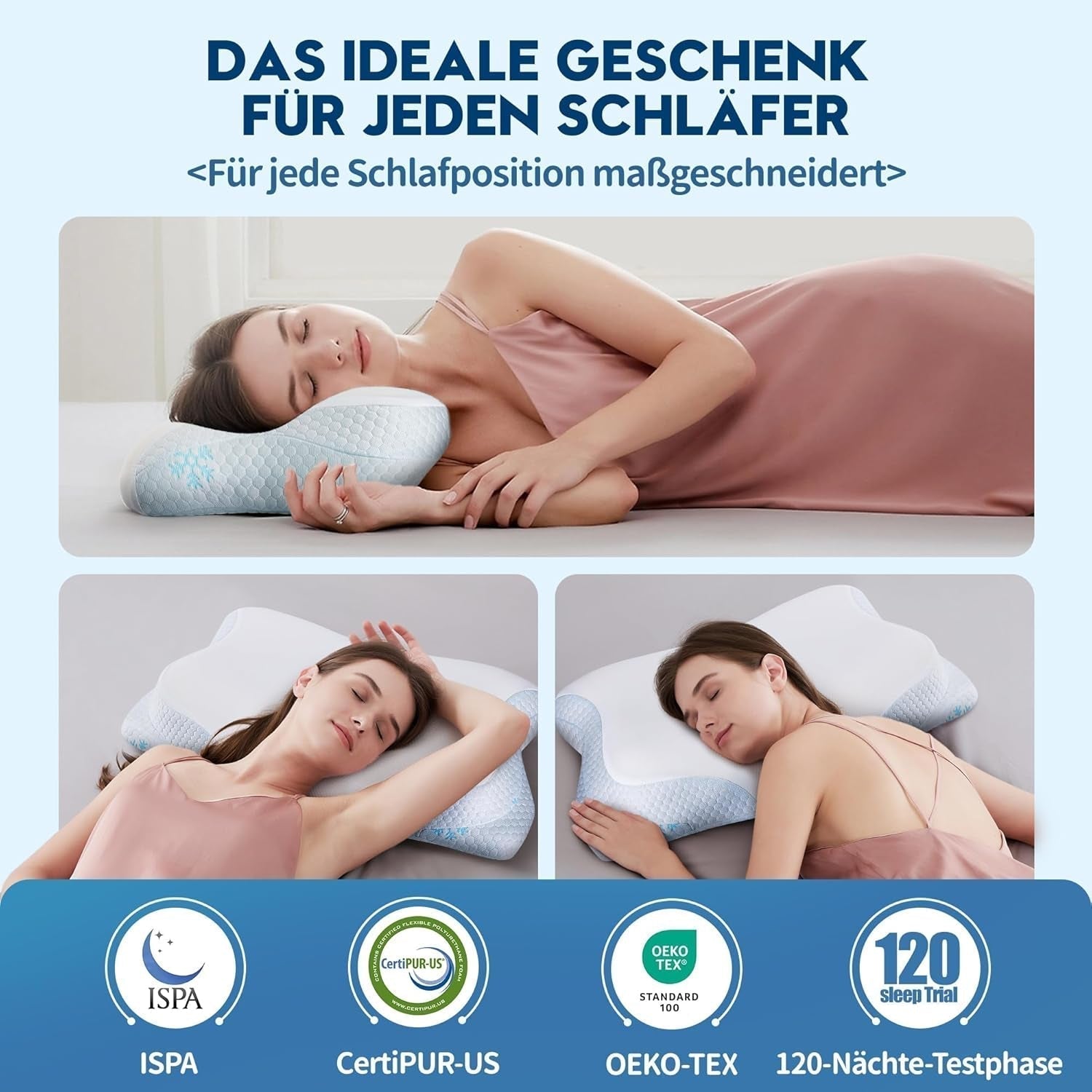 Cloudétoile Almohada cervical Almohada viscoelástica - Almohada ortopédica ergonómica 2 en 1 Almohada viscoelástica para dormir de lado Almohada de apoyo para el cuello Almohada viscoelástica ajustable en altura Blanco 64X38X12cm Almohadas ortopédicas cervicales Naty Shop