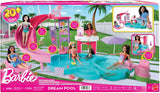Barbie Dream Pool Playset con seis áreas de juego que incluyen un tobogán y un jacuzzi, además de más de 20 accesorios como una mascota, flotadores y más, JKG83