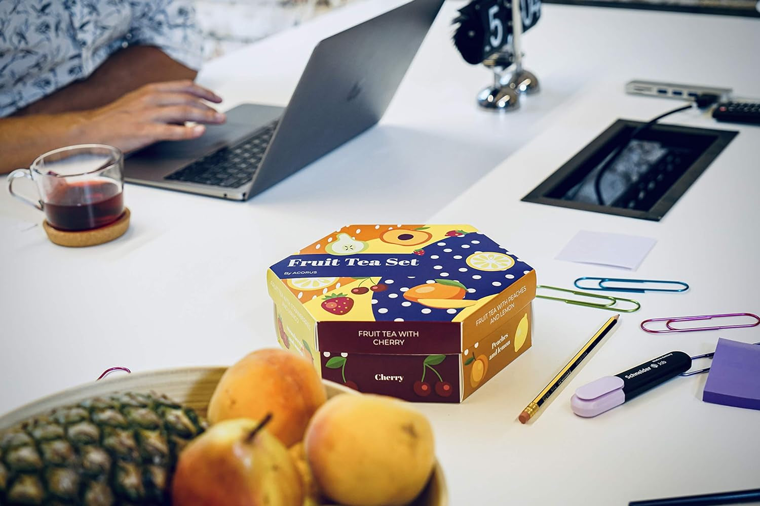 ACORO | Juego de té de frutas de lujo | Set de regalo con tés naturales en 6 sabores | Infusiones, infusiones de frutas | Surtido de tés | Caja de té con 60 bolsitas de té.