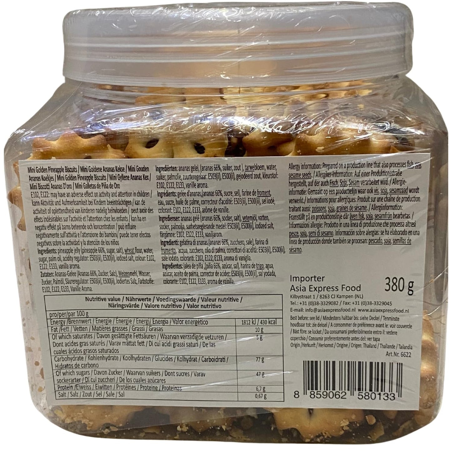 - Mini galletas con piña dorada, (1 x 380 g)