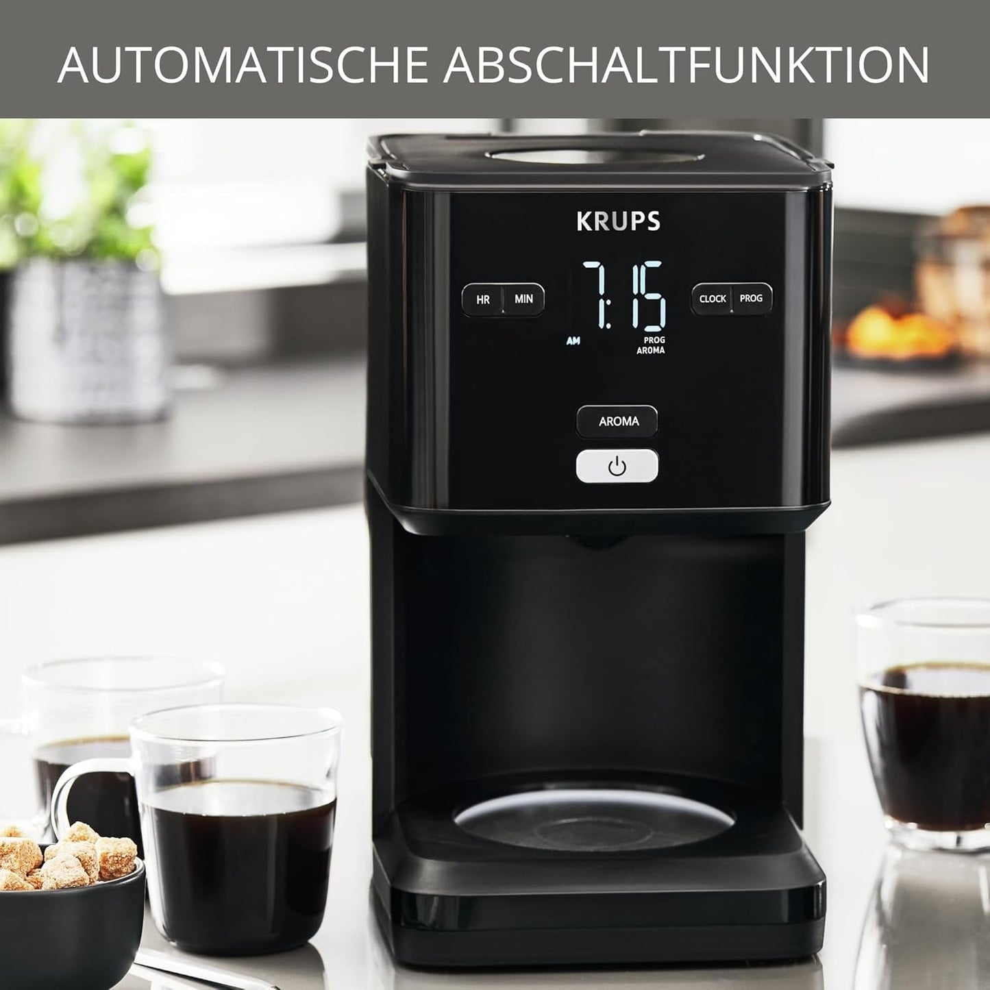 Cafetera Krups Smart'n Light con temporizador, para 1,25 litros de café filtrado, función mantener caliente, apagado automático, negra, KM600810