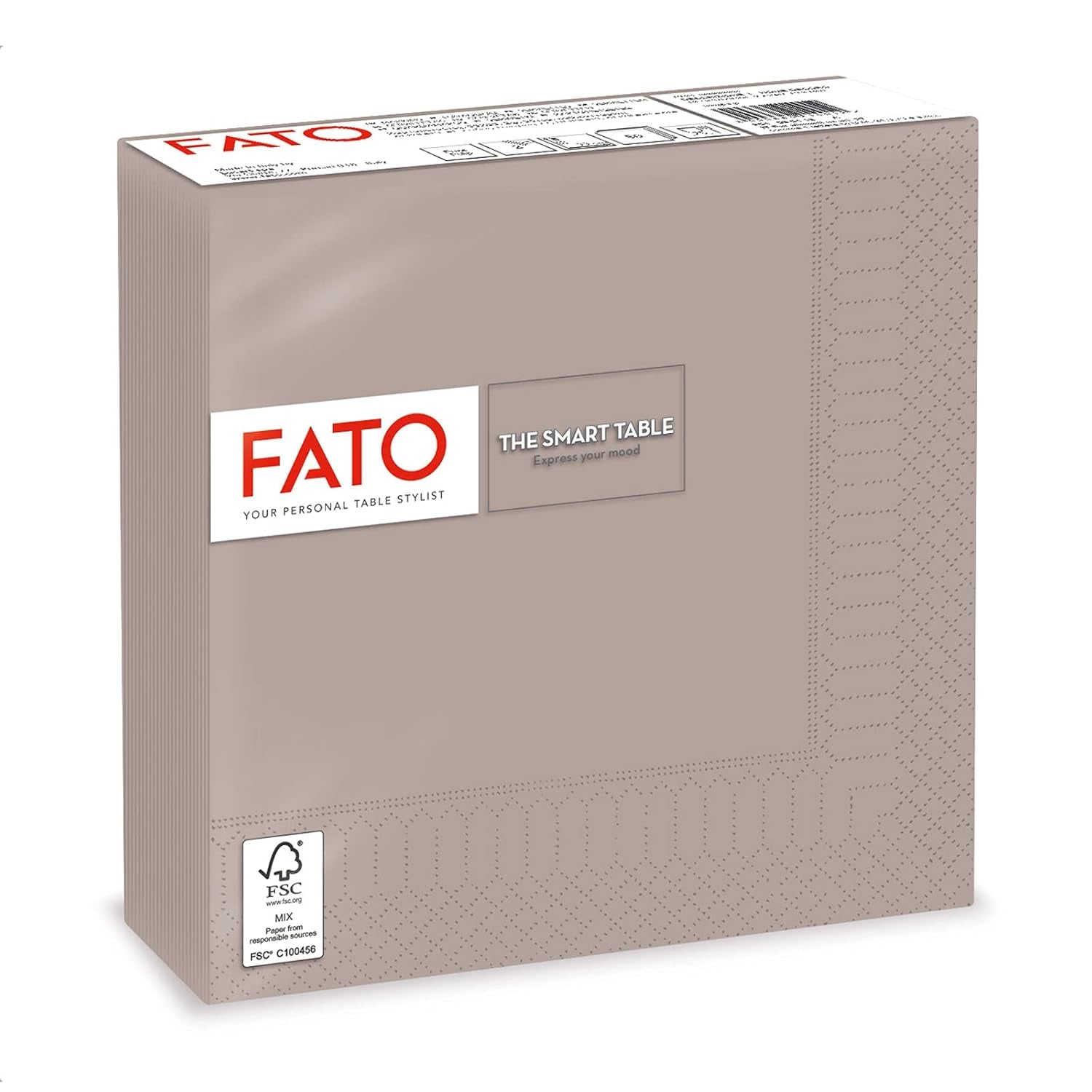 Fato, Servilletas de Papel Desechables, Ideales para Almuerzos Informales y Buffets, Paquete de 50 Servilletas, Tamaño 33X33, Plegadas en 4, 2 Capas, Tórtola, Papel de Celulosa 100% Pura, Certificado Fsc