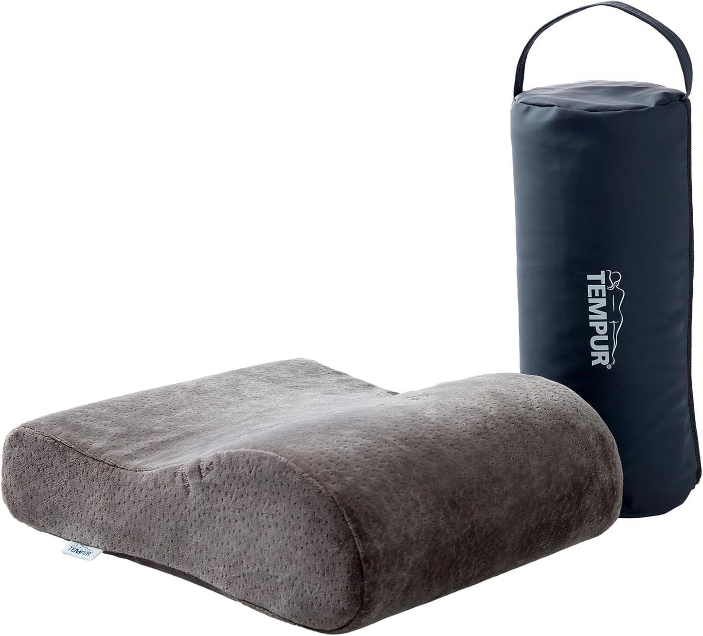 TEMPUR Almohada de Viaje Viscoelástica, Almohada Cervical Ergonómica, Incluye Bolsa de Transporte, Antracita, Dimensiones 25 x 31 x 10/7 cm