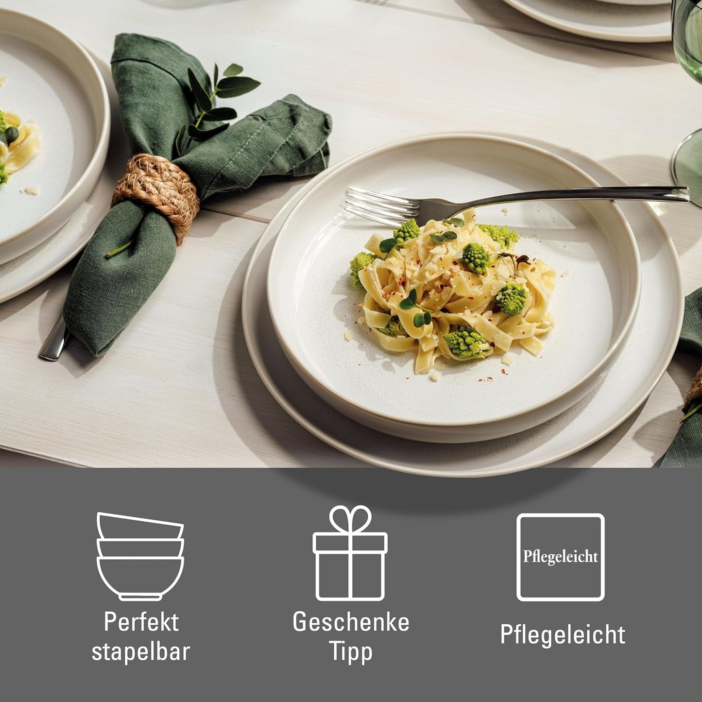 como. de Villeroy & Boch – Vajilla de algodón artesanal 4 teilig Weiß, Spülmaschinenfest, Mikrowellensicher, Geschirrset, Tafelservice Modern, Speiseteller, Tiefe Teller, Pottery-Look, Premium Porzellan