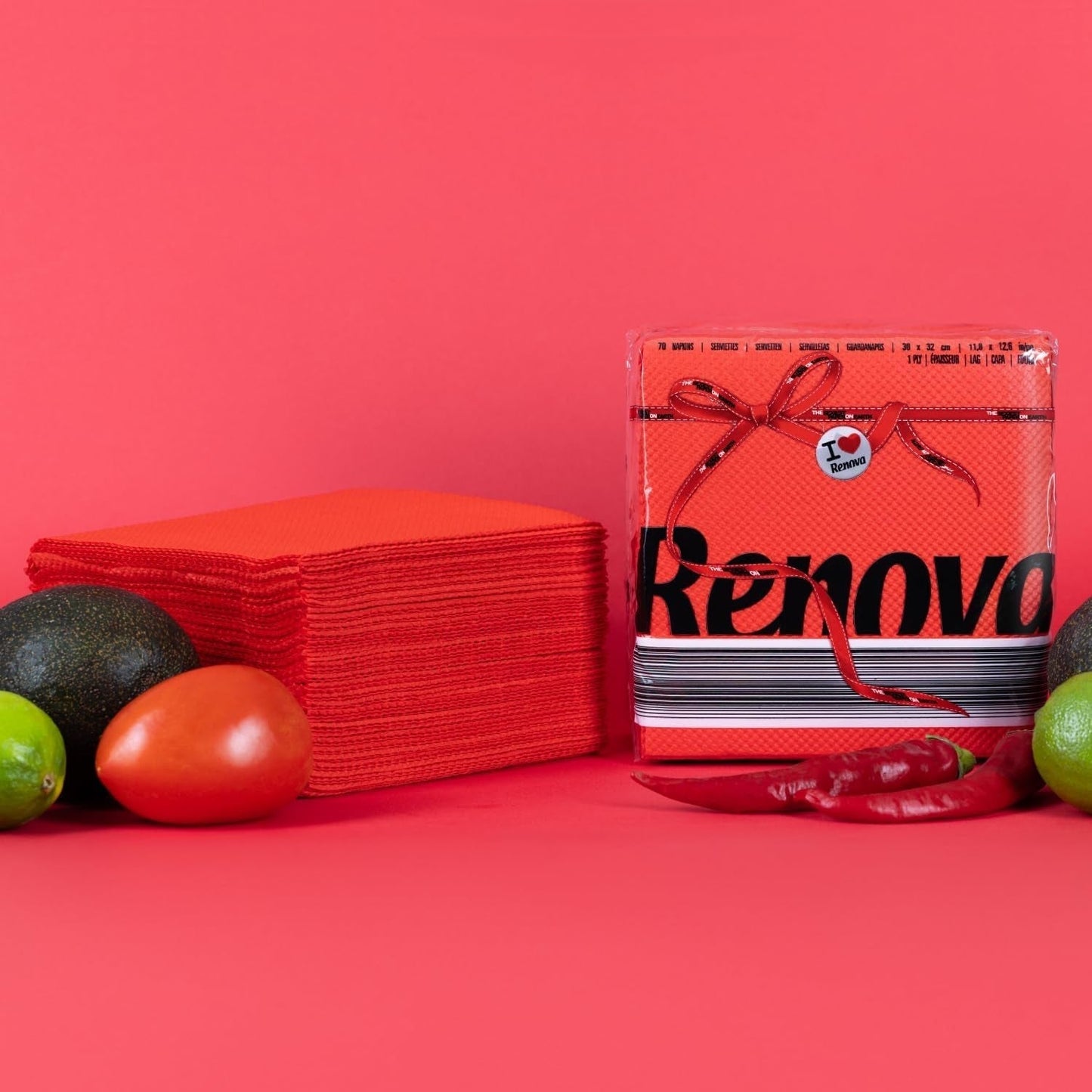 Servilletas de papel Renova, etiqueta roja roja - 70 servilletas