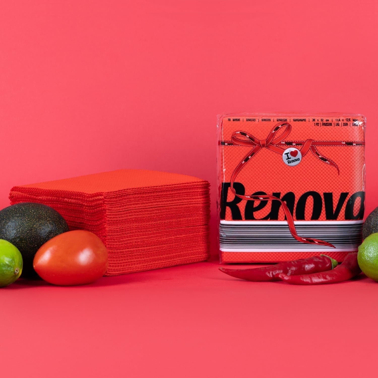 Servilletas de papel Renova, etiqueta roja roja - 70 servilletas