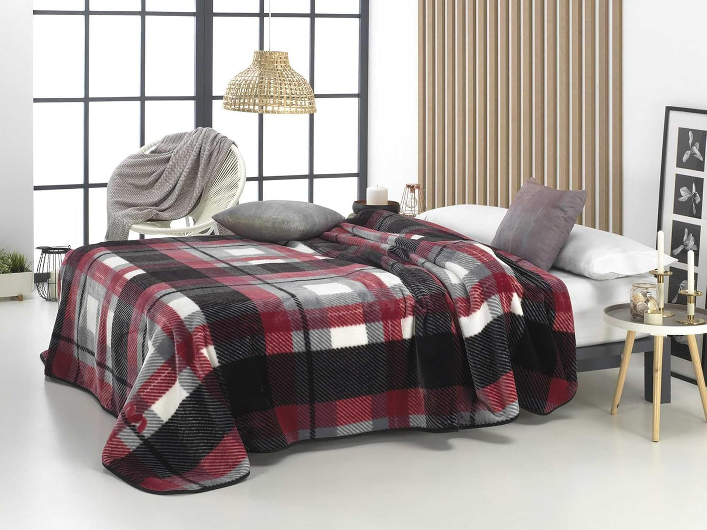 MANTAS MORA Manta estampada, gran volumen, 100% poliéster, 450 G/M², suave, para otoño/invierno, Diseño Harmony K60, 260 X 240 cm, para camas de 160/180 cm, azul Edredones y edredones Naty Shop Gris 260X240Cm - Cama De 160/180Cm