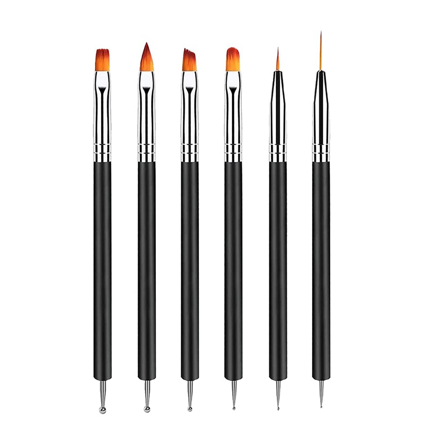 6 Stück Doppel-Ende Nagel Pinsel, Nageldesign Pinsel, Doppel-Ende Nail Art Pinsel Kit Professionelle Maniküre Werkzeuge Kit (Negro)
