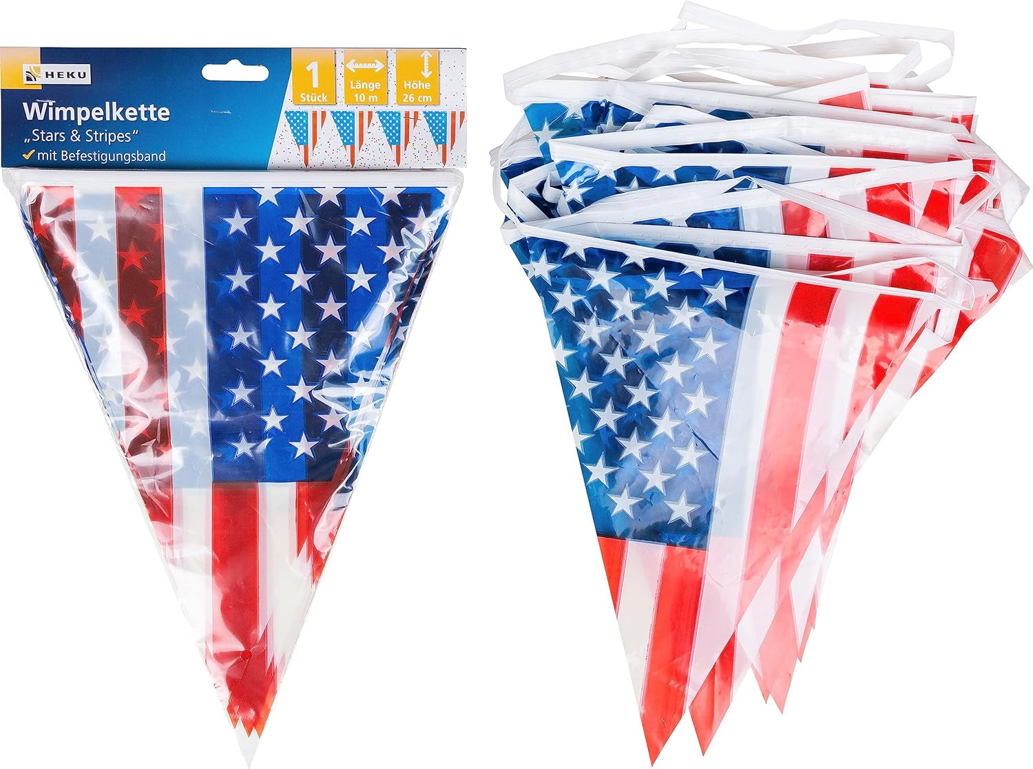 HEKU 191 uds. Set Fiesta USA I Platos Cartón Ø23Cm, Vasos Rojos, Servilletas 3 Capas 33X33Cm, Recogedor De Decoración, Cadena Banderines 10M I Perfecto para fiestas temáticas y fiestas patrias