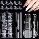 Juego de formas de uñas de 120 piezas, extensiones de uñas, formas de uñas de gel, juego de formas de uñas con cepillo de doble cabeza y lima de uñas con clips, para uñas de gel