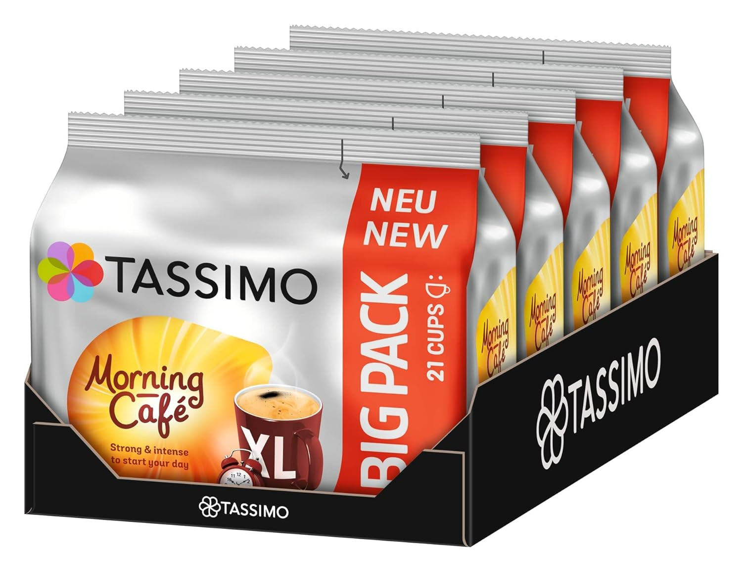 Tassimo Kapseln Moring Café XL Strong & Intense, paquete grande, 5 x 21 compresas, 105 cápsulas de café
