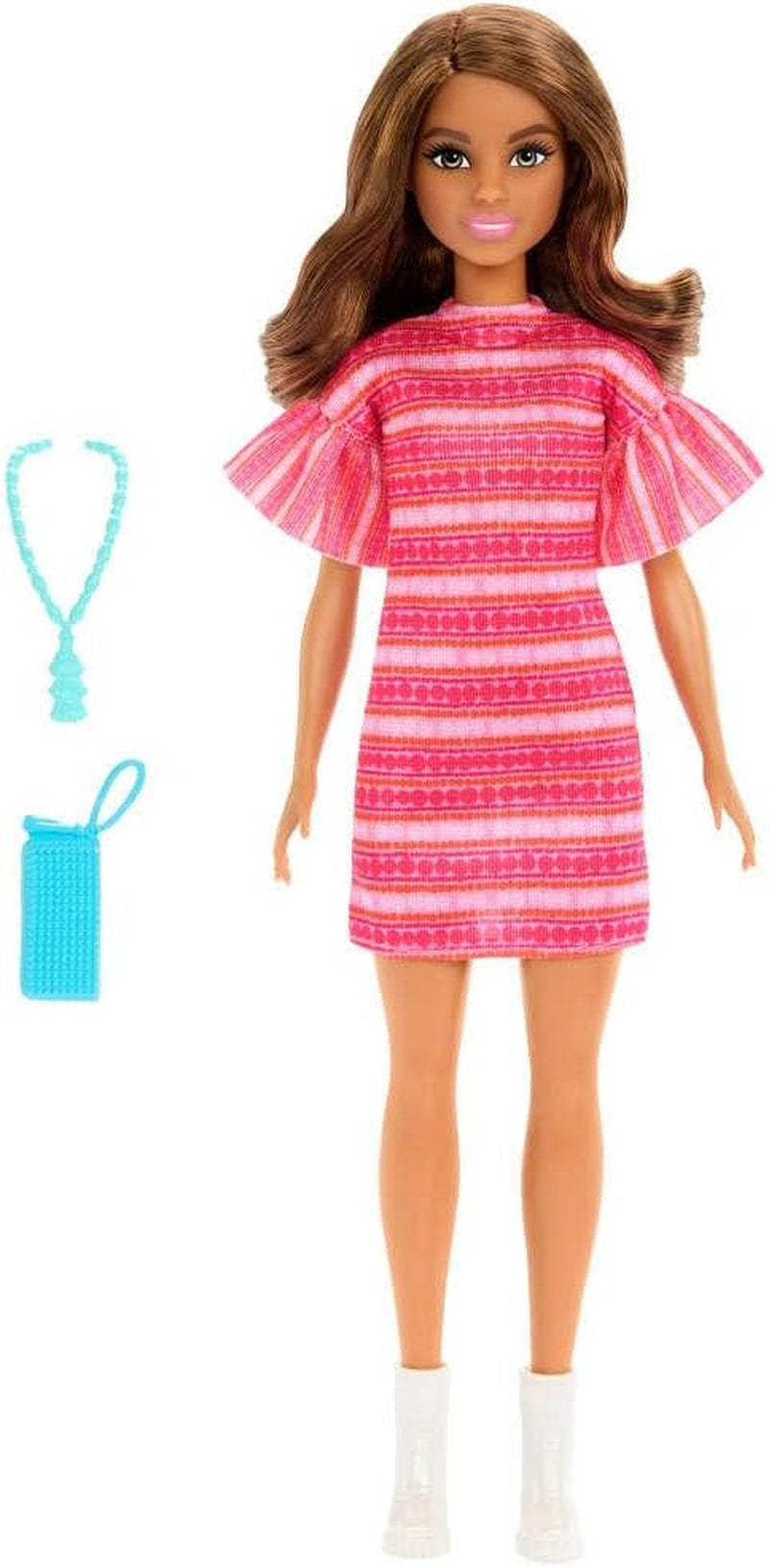 Barbie y Teresa Rezept für Freundschaft Teresa-Modepuppe mit unverkennbarem Outfit zum An- und Ausziehen, mit Accessoires incluyendo un collar, JCT02