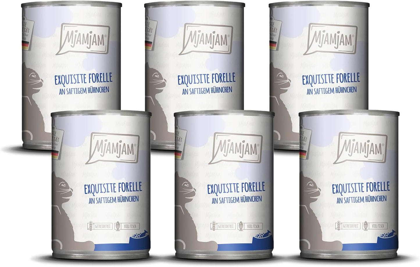 MjAMjAM - Comida húmeda premium para gatos - Trucha refinada con pollo jugoso, paquete de 6 (6 x 400 g), sin cereales