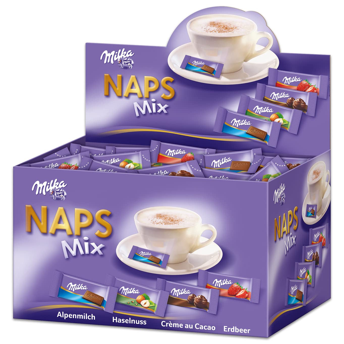 Milka Naps Mix 1 X 1.702 Kg, Mini-Schokoladentäfelchen Aus Alpenmilch, Erdbeer, Haselnuss Und Crème Au Cacao Naty Título predeterminado de la tienda