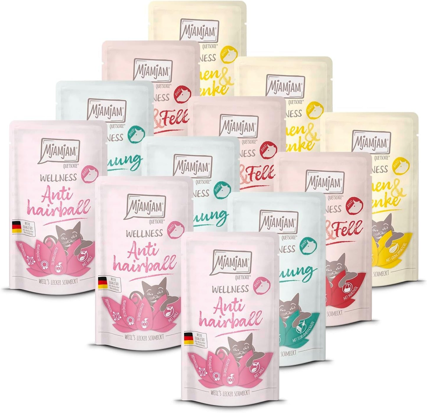 MjAMjAM - Comida húmeda premium para gatos - Wellness Pack Carne de vacuno, paquete de 12 (12 x 125 g), sin cereales y con carne extra