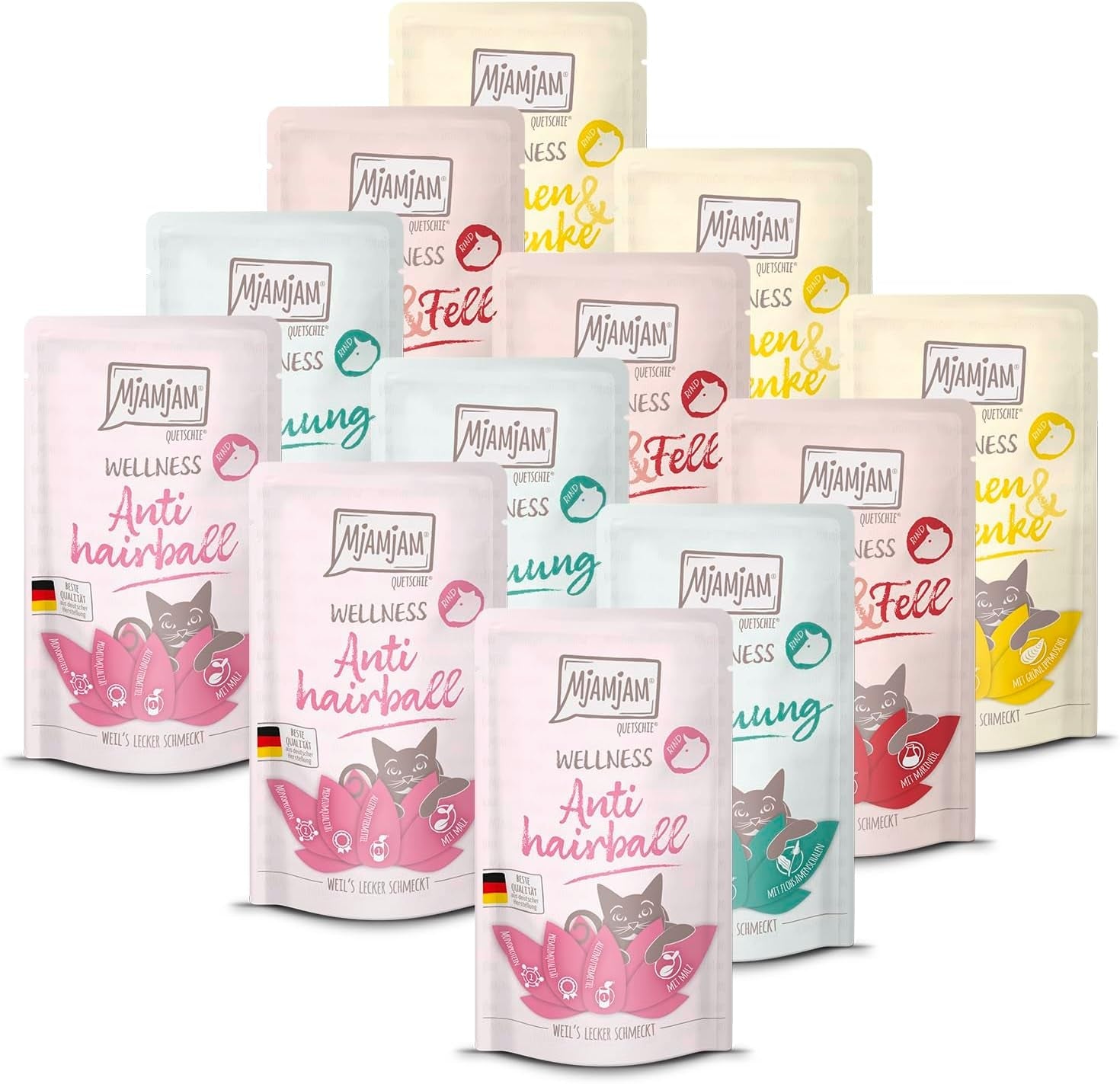 MjAMjAM - Comida húmeda premium para gatos - Wellness Pack Carne de vacuno, paquete de 12 (12 x 125 g), sin cereales y con carne extra