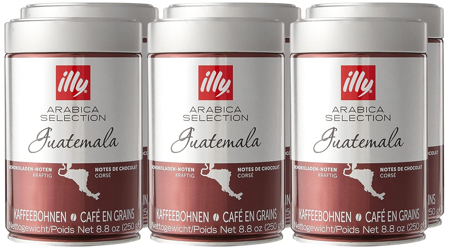 Granos de café illy, selección de granos de café Arábica, Guatemala, paquete de 6 (6 x 250 g)
