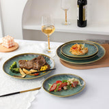 Henten Home Platos especiales de gres, cuencos para aperitivos y salsas - 20x17 cm para 4 personas, platos de desayuno de porcelana - diseño moderno en verde