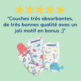 - Pañal talla 4 (7 – 18 kg) – para pieles sensibles – natural y muy absorbente – 12 horas a prueba de fugas – ohne unerwünschte Inhaltsstoffe – fabricado en Francia – 132 pañales