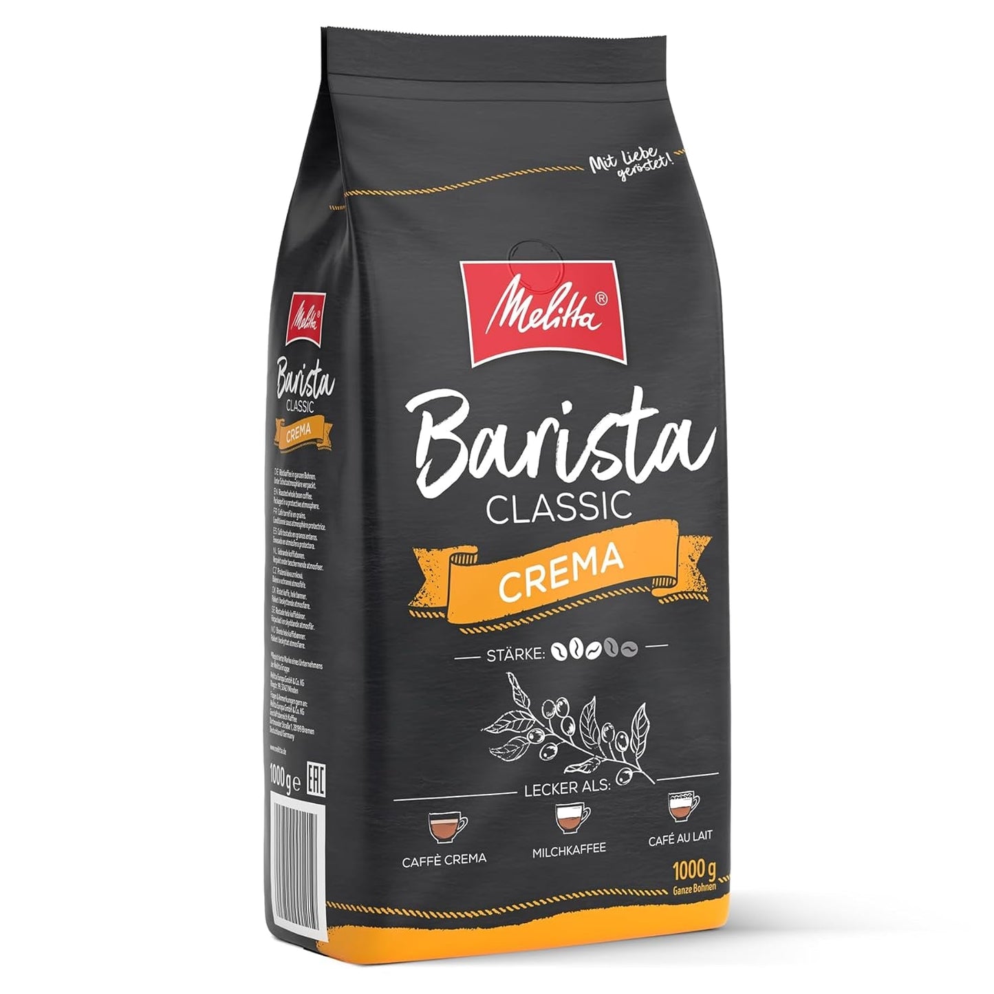 Melitta Barista Classic Crema, café en grano entero 1kg, Ungemahlen, Kaffeebohnen für Kaffee-Vollautomat, medium Röstung, Stärke 3, Verpackung kann varieren