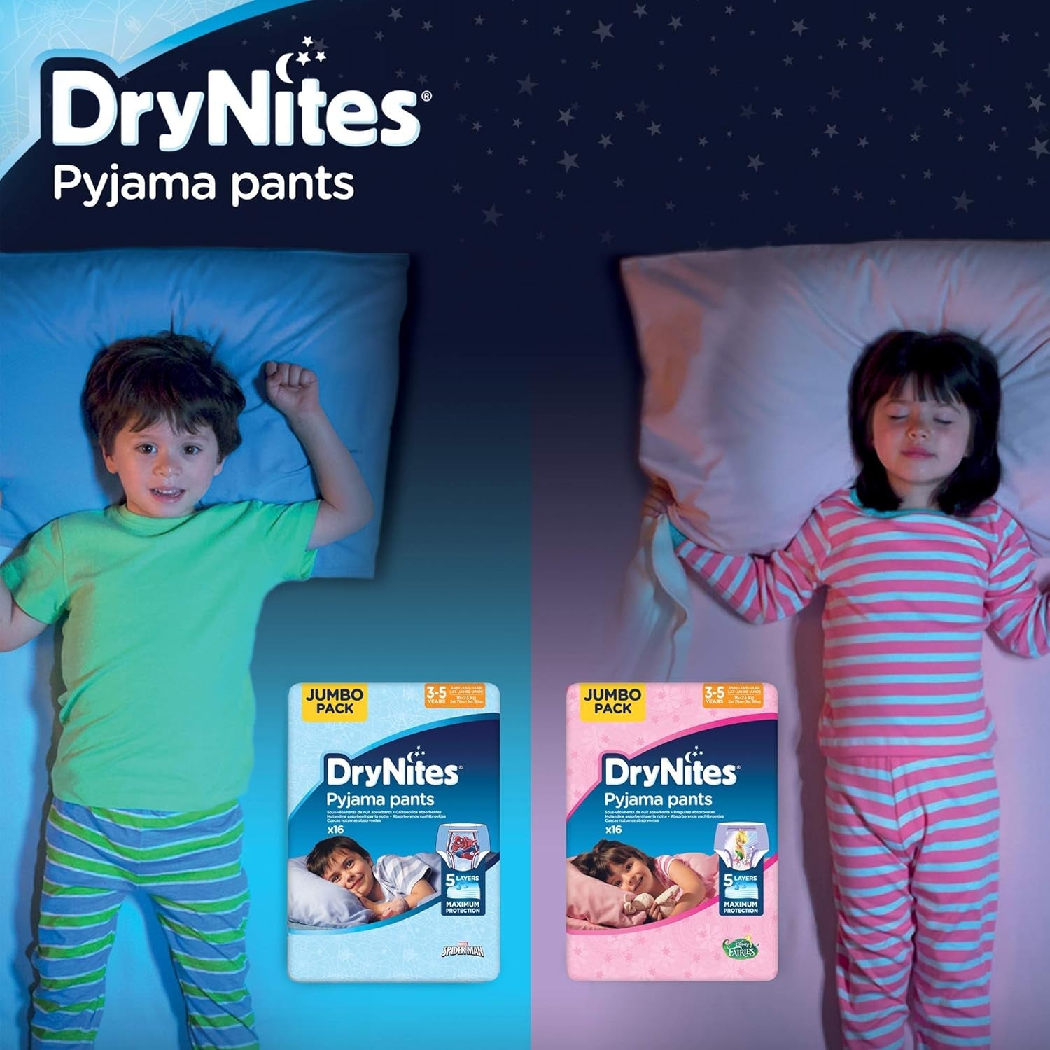 DryNites Pantalones de pijama para niñas de 3 a 5 años 1 paquete (1 x 16 piezas)